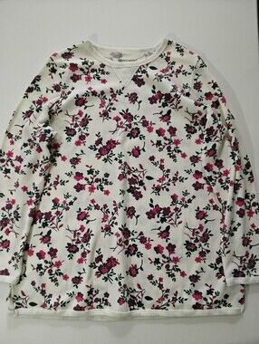 Woman Within Thermal Knit Top Womens 18/20 White Purple Pink Floral Cottagecore